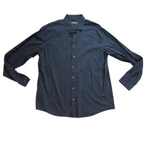 Kenneth Cole Reaction Striped Button Up Dress Shirt Men's Size XL Black Cotton